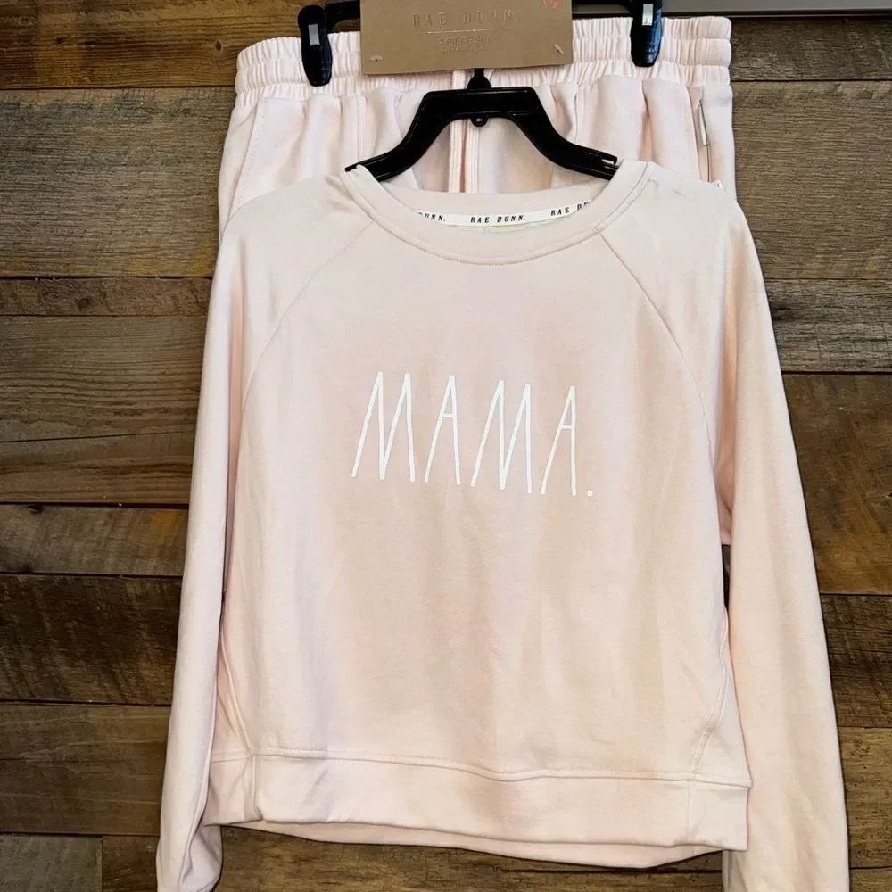 Rae Dunn Pink 'MAMA' Sweatshirt and Joggers Shorts w / pockets top S bottoms L - Picture 5 of 6